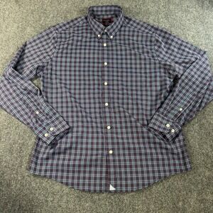 UNTUCKit Mens XL Slim Fit Plaid Button Down Shirt Navy Blue Red Polyester